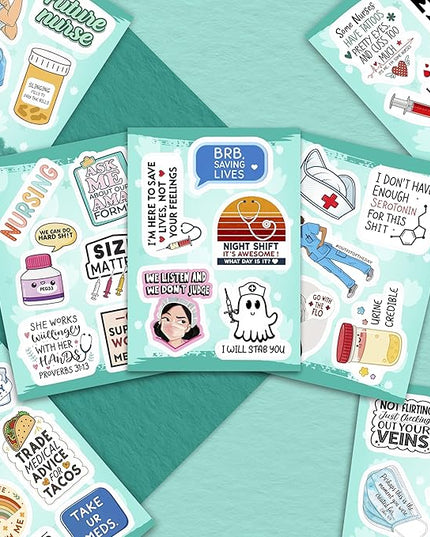 100Pcs Funny Nurse Stickers for Water Bottle, Laptop - Nurse Appreciation Gifts, RN Party Supplies - Nursing Week, Healthcare Medical Hospital Stickers