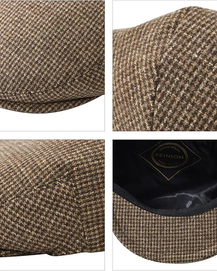 FEINION Men's Wool Tweed Newsboy Ivy Cap Gatsby Golf Flat Hat