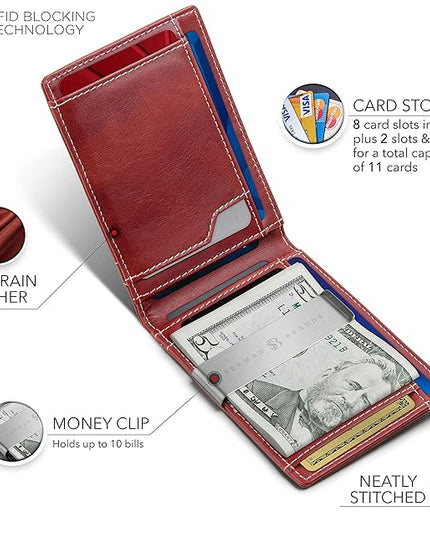 SERMAN BRANDS Money Clip Wallet - Mens Wallets slim Front Pocket RFID Blocking Card Holder Minimalist Mini Bifold