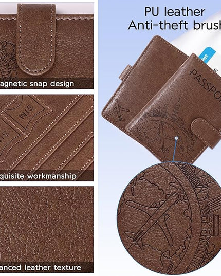 Passport Holder and Card Slot Combo RFID Blocking Leather Family Travel Passport Wallet Travel Accessories for Men Women US Passport Cover Protector (Travel black)