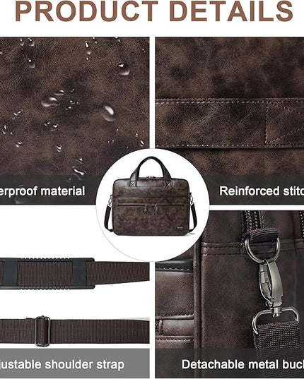 Shrrie Leather Messenger Bag for Men&Women 16 inch Laptop Bag,Water-Resistant Retro Leather Briefcase for Men Business,Work