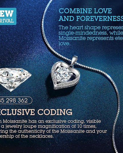 Heart Pendant Necklace Gifts for Wife, Engraved 'I LOVE YOU' Gift for Wife, 1-3 Carat Moissanite Necklace, Anniversary Eternity Jewelry Present for Wife, Birthday Gifts for Women