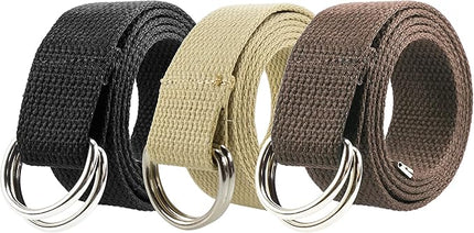 Gelante Canvas Web D Ring Belt Silver Buckle Military Style for men & women 1 or 3 pcs