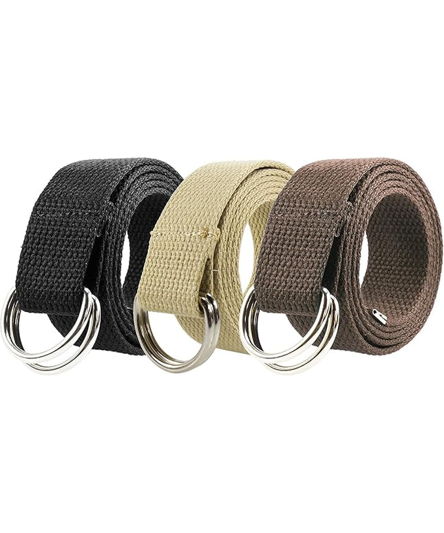 Gelante Canvas Web D Ring Belt Silver Buckle Military Style for men & women 1 or 3 pcs
