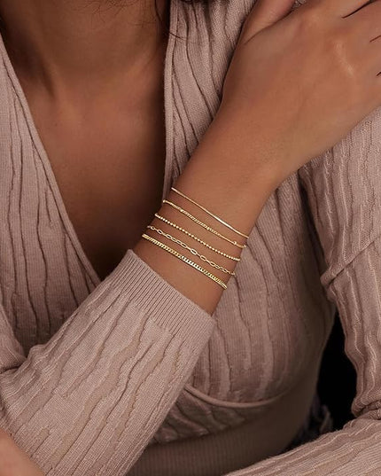 Gold Bracelets Set for Women Stack, Dainty Thick Bracelets Stack for Women Trendy, Simple Thin Gold Plated Cuff Stackable Bracelets With Beaded Cuban Paperclip Snake Rope Bangle Hand Chain Jewelry Gifts for Women Non Tainish