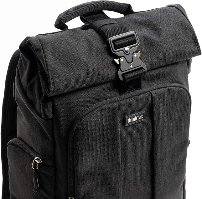 Think Tank FocusPoint 22L RollTop Camera Backpack - Asphalt Black: Expandable Travel & Camera Backpack with Laptop Sleeve, Quick Side and Back Access, Rain Cover – Versatile Photography & Travel Bag