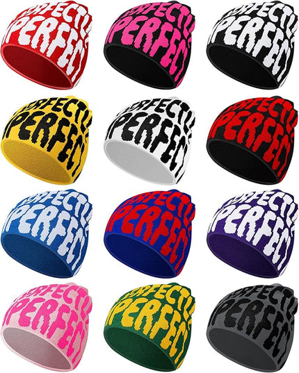 Toulite 12 Pieces Y2K Spider Web Beanie Gothic Graphic Beanies Outdoor Winter Warm Knitted Hat for Men Women