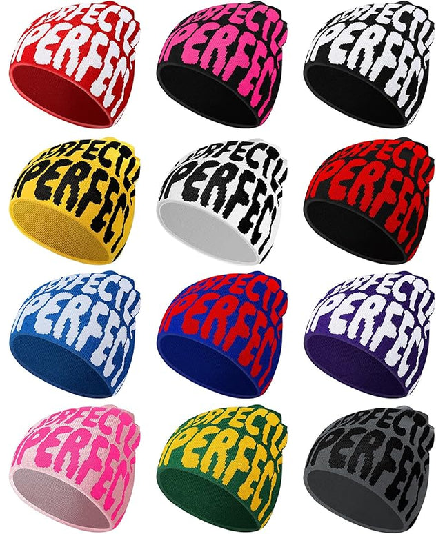 Toulite 12 Pieces Y2K Spider Web Beanie Gothic Graphic Beanies Outdoor Winter Warm Knitted Hat for Men Women