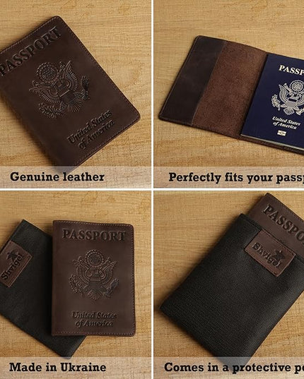 Shvigel US Leather Passport Book Cover - Thin American Travel Passport Holder - Premium International USA Passport Protector Case for Women Men (Brown Vintage)