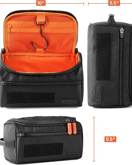 Fitdom Hanging Toiletry Bag Tactical Dopp Kit Case For Men. Perfect For Travel & Storage. Fits Large & Small Cosmetic, Clipper, Toothbrush, Shaving & Shower Care. Best Overnight Organizer