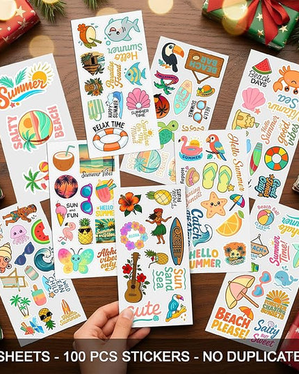 100 PCS Hawaii Travel Stickers Pack, Tropical Beach Vinyl Waterproof Decals with Palm Trees Ocean Summer Culture, Sticker Laptop Water Bottle Car Luggage Gift for Birthday