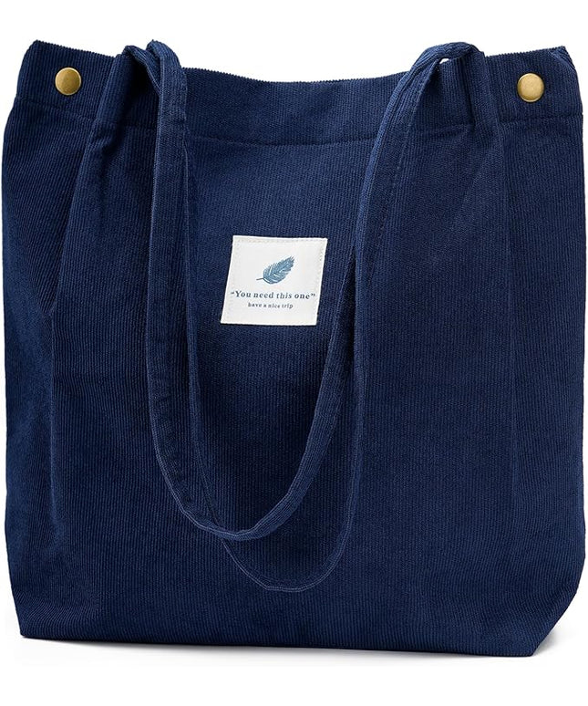 Corduroy Tote Bag Cute Tote Bags for Women Shoulder Bag with Inner Pocket for Work Beach Travel and Shopping Grocery