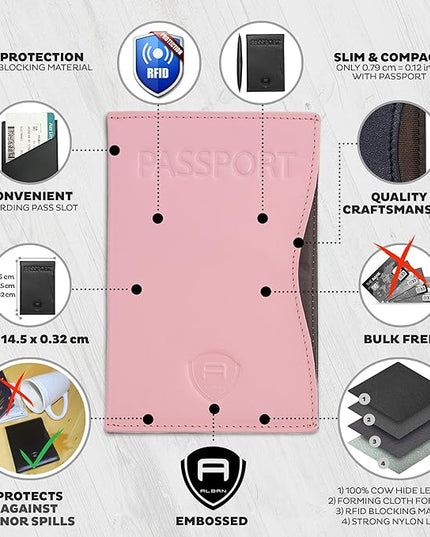 Alban RFID Passport Holder Women Men RFID Blocking Travel Passport Wallet Case Genuine Leather Passport Cover porta pasaporte