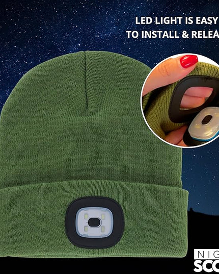Night Scope Classic Rechargeable LED Warm Knit Beanie Head Light Hat Headlamp for Outdoor Activities