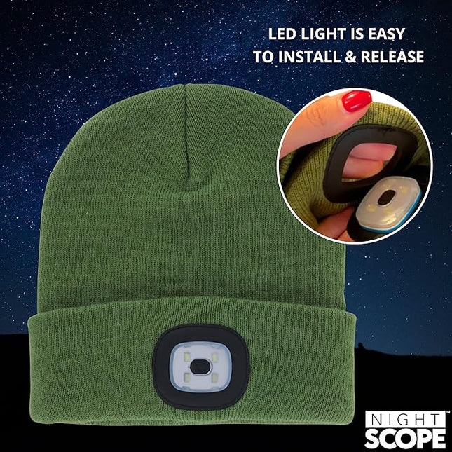 Night Scope Classic Rechargeable LED Warm Knit Beanie Head Light Hat Headlamp for Outdoor Activities
