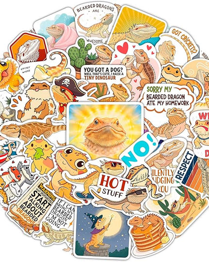 100Pcs Bearded Dragon Stickers for Water Bottle - Bearded Dragon Party Supplies - Gift for Women & Men