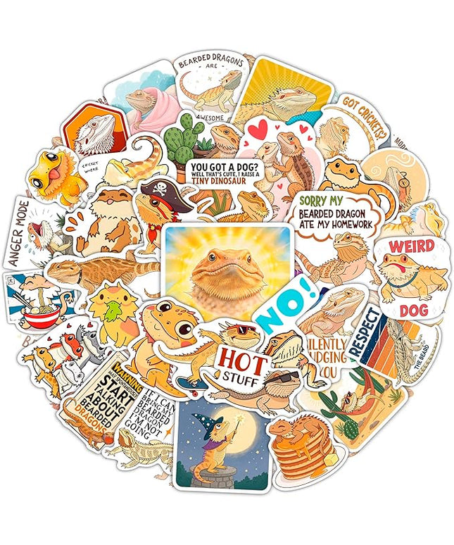 100Pcs Bearded Dragon Stickers for Water Bottle - Bearded Dragon Party Supplies - Gift for Women & Men