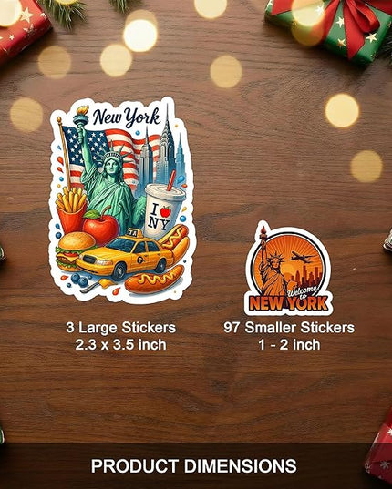 100 PCS New York Stickers Pack NYC Travel Vinyl Waterproof Sticker for Teens Adults Aesthetic Decal Decorative Funny Graphic Car Decals Water Bottle Helmet Phone Birthday Gifts for Men Women 9 Sheets