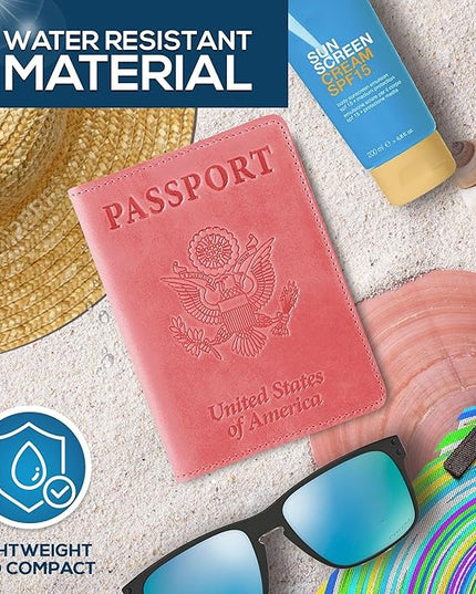 Ciana Passport Holder for Travel – PU Leather Passport Cover and Card Holder for Men & Women – Slim Passport Holder with Card Protector Slot, Travel Must Haves (Pink)