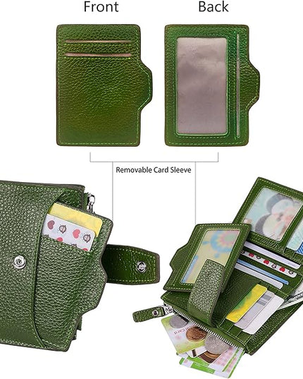 AINIMOER Women's RFID Blocking Leather Small Compact Bi-fold Zipper Pocket Wallet Card Case Purse with id Window