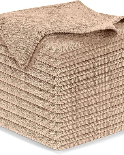 USANOOKS Microfiber Cleaning Cloth - Beige - 12Pcs (12.5x12.5 inch) High Performance - 1200 Washes, Ultra Absorbent Car Towel Traps Grime & Liquid for Streak-Free Mirror Shine - car Washing Cloth