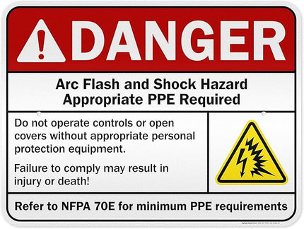 Danger Arc Flash And Shock Hazard Appropriate PPE Required Sign, 18x24 Inches, 3M EGP Reflective .080 Aluminum, Fade Resistant, Made in USA by My Sign Center