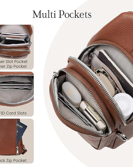 befen Genuine Leather Small Sling Bag for Women Anti-Theft Crossbody Chest Bags Fanny Packs for Travel with RFID Card Slots