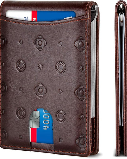 SERMAN BRANDS RFID Blocking Slim Bifold Genuine Leather Minimalist Front Pocket Wallets for Men with Money Clip Thin Mens