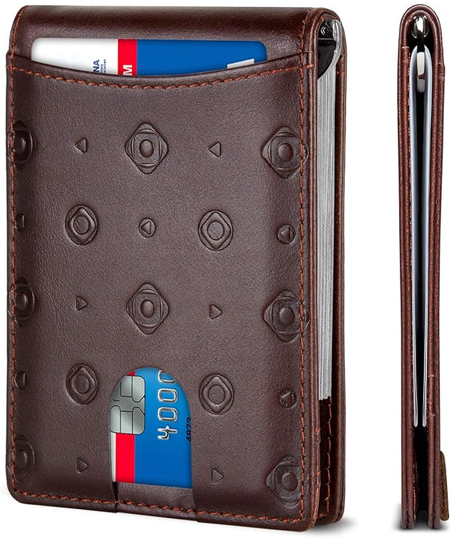 SERMAN BRANDS RFID Blocking Slim Bifold Genuine Leather Minimalist Front Pocket Wallets for Men with Money Clip Thin Mens