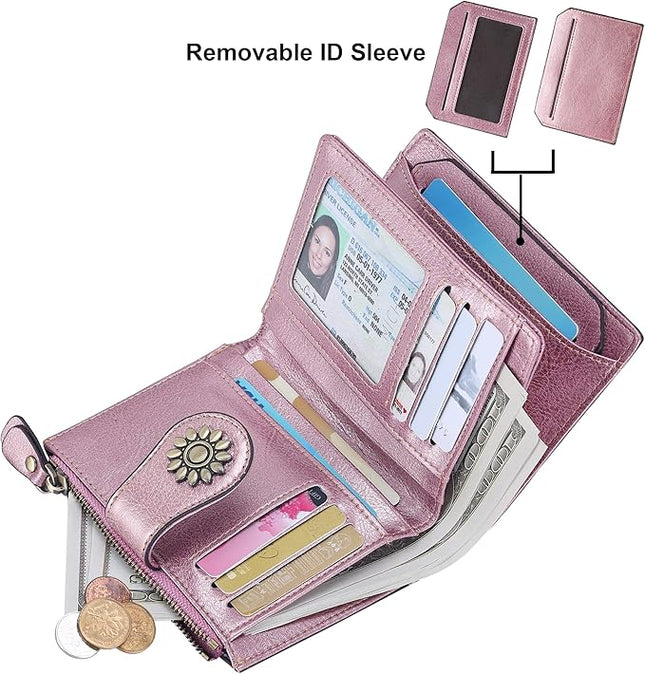 Lavemi Womens Leather Wallet Small Compact RFID Blocking Credit Card Case Purse with Zipper Pocket | Small, Compact, RFID Blocking, Zipper Pocket, Small, Compact