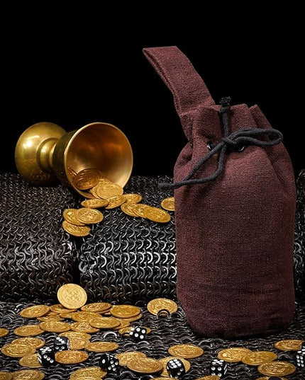 Mythrojan Drawstring Belt Pouch Medieval Canvas Pouch Renaissance Bag LARP Coin Bag Cosplay Costume Accessories for Medieval Events, Reenactments, Renfair - Brown, 8" x 6.5"