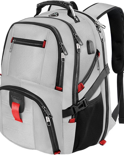 YOREPEK Travel Backpack, Extra Large 50L Laptop Backpacks for Men Women, Water Resistant College Backpack Airline Approved Business Work Bag with USB Charging Port Fits 17 Inch Computers, Light Grey