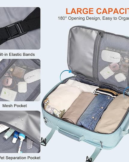 PIJUSHI Travel Backpack for Women Carry on Suitcase Backpack Flight Approved Personal Item Bag Fits 16 Inch Laptop(PE035 Blue)