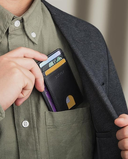 Buffway Slim Minimalist Front Pocket RFID Blocking Leather Wallets for Men and Women - Slate Black | Slim, Minimalist, Front Pocket, RFID Blocking