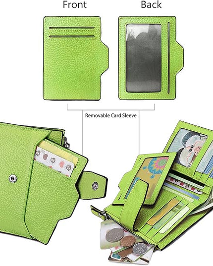 AINIMOER Women's RFID Blocking Leather Small Compact Bi-fold Zipper Pocket Wallet Card Case Purse with id Window