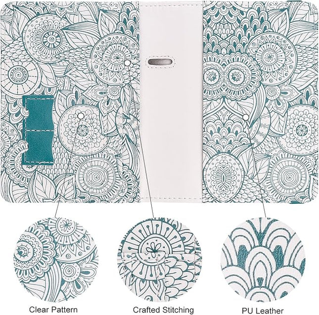 WALNEW Passport Holder for Travel, RFID Passport Cover Wallet for Women Men, PU Leather Passport Book Card Holder Case with Pen (Elastic Band Closure, D-Green Petals)
