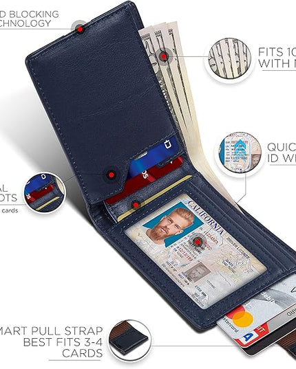SERMAN BRANDS RFID Blocking Slim Bifold Genuine Leather Thin Minimalist Front Pocket Wallets for Men Billfold Wallet Men Gift