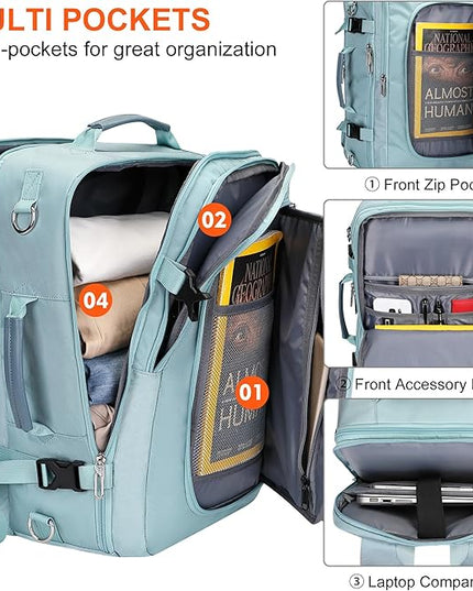 PIJUSHI Travel Backpack for Women Flight Approved Carry on Bag 16 inch Laptop Personal Item Daypack with Shoe Compartment(PE038 Blue)