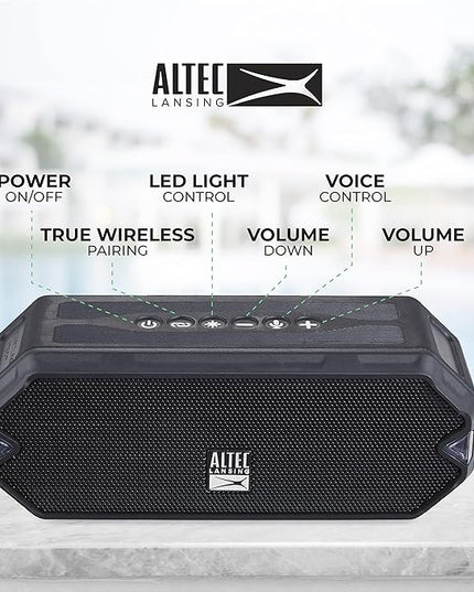 Altec Lansing - HydraJolt Wireless Bluetooth Speaker, Waterproof Portable Speakers with Built in Phone Charger and Lights, Everything Proof Outdoor, Shockproof, Snowproof, 16 Hours Playtime