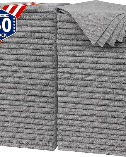 FIXSMITH Shop Towels, Pack of 50, Grey Microfiber Cleaning Cloth Bulk, Microfiber Towels for Cars, All-Purpose Absorbent Cleaning Rags, Dust Cloth for Automotive, Mechanic, Garage, 11.5 x 11.5 inch
