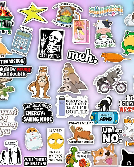 225PCS Funny Holographic Stickers for Adults by Puraesla, Waterproof Vinyl Pack Sarcastic Relatable Meme Decals for Laptop, Water Bottle, Phone, Kindle, Journal, Scrapbooking (Hot Mess Xpress)