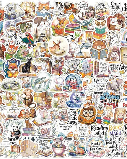 100pcs Reading Reward Stickers - Magical Holographic Books & Animals, Vinyl Waterproof Decals for Homework, Parents' Praise Notes