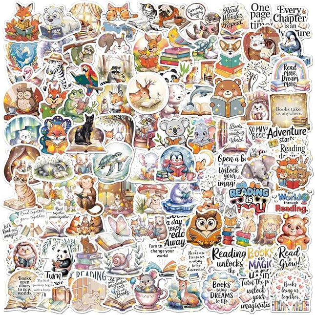 100pcs Reading Reward Stickers - Magical Holographic Books & Animals, Vinyl Waterproof Decals for Homework, Parents' Praise Notes