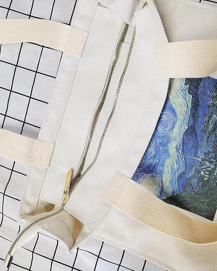 BROADREAM Aesthetic Canvas Tote Bag for Women, Vintage Reusable Book Tote Bag with Inner Zipper Pocket