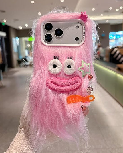 for iPhone 17 Case,Funny and Silly Weird Furry Phone Cases [DIY Long Hair with Hairclip] Ugly Phone Case Swap Challenge Gifts with Friends (Pink)