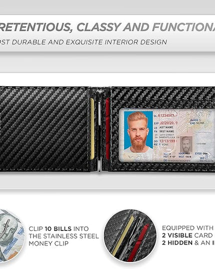 Suavell Slim Wallets for Men. RFID Money Clip Wallet, Slim Wallet, Thin Front Pocket Credit Card Wallet, Minimalist Bifold (Captain Black Pilot)