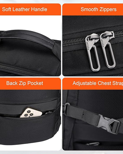 PIJUSHI Travel Backpack for Women Men Carry on Suitcase Backpack Flight Approved Personal Item Bag Fits 16 Inch Laptop(PE035 Black)