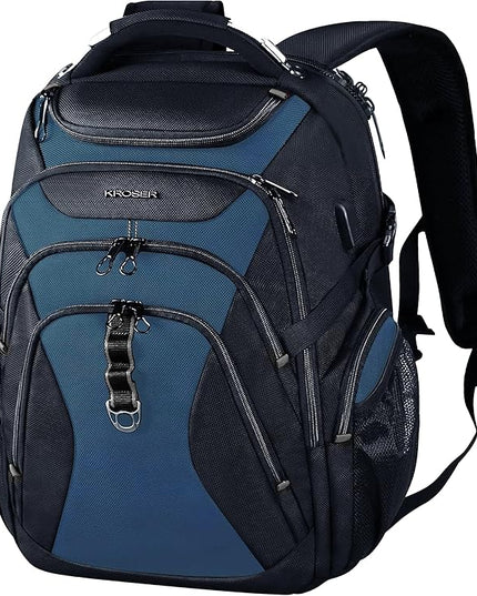 KROSER Travel Laptop Backpack 18.4 Inch XXXL Gaming Backpack with Hard Shell Saferoom RFID Pockets Water-Repellent Business College Daypack Stylish Laptop Bag for Men/Women-Black Haze Blue