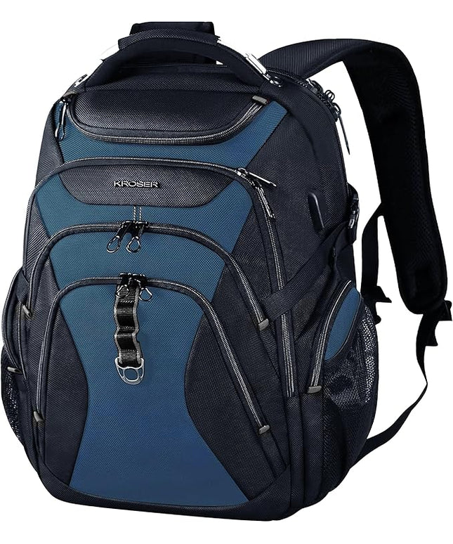 KROSER Travel Laptop Backpack 18.4 Inch XXXL Gaming Backpack with Hard Shell Saferoom RFID Pockets Water-Repellent Business College Daypack Stylish Laptop Bag for Men/Women-Black Haze Blue