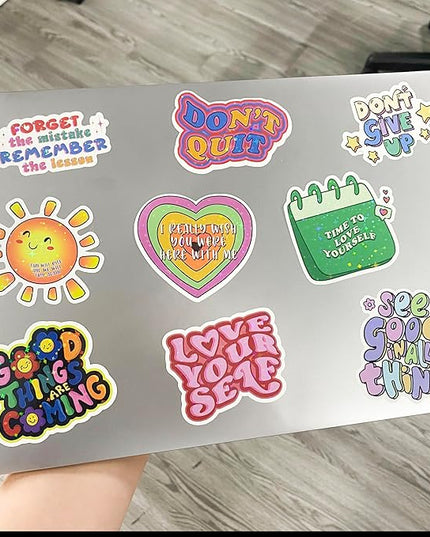 130 Pcs Motivational Holographic Stickers for Teens Adults - Inspirational Scrapbook Decals for Journaling, Waterproof Vinyl Mental Health Quotes for Laptops Bottles
